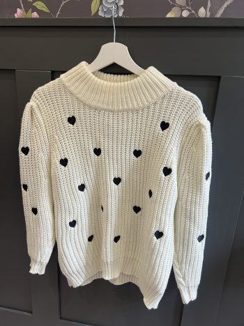 Anthropologie White Heart Jumper - Size Large